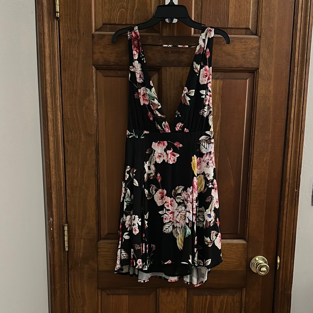 AFRM Black and Pink Mini Dress with Vibrant Floral Design